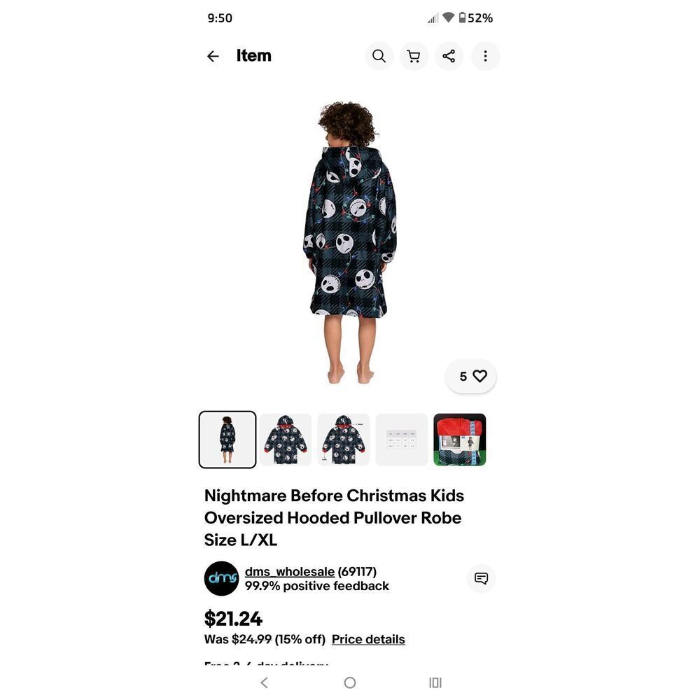 Nightmare Before Christmas Kids Oversized Hooded Pullover Robe Size L/XL NEW